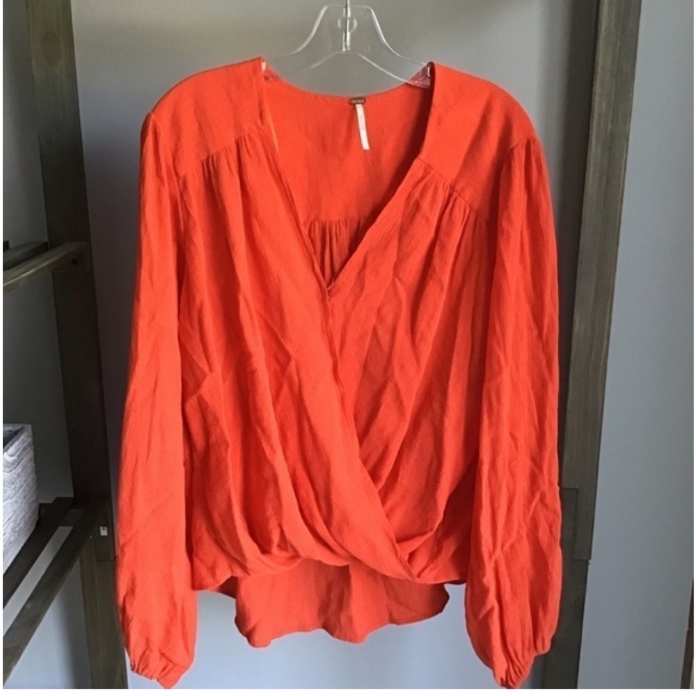 Free People "Check On It" Faux-Wrap Long Sleeve Top Flame Size M - Picture 13 of 16